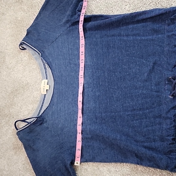 Cloth & Stone Long Sleeve Scoop Neck Blue Sweatshirt Chambray Waist Drawstring S - Picture 4 of 9